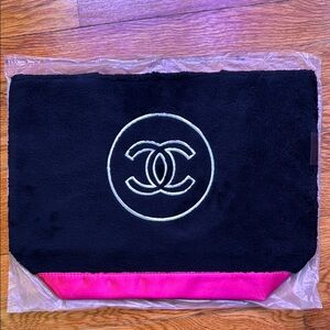 CHANEL Logo Tote Black Velour & Pink Satin Original Wrapper Precision Collection